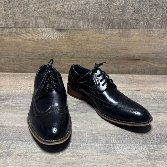 Bruno Marc Black Leather Wingtip Oxford Shoes Men's Size 8 - Picture 5 of 6